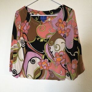Tori Richard Women's silk multicolor pull over blouse. Size 14